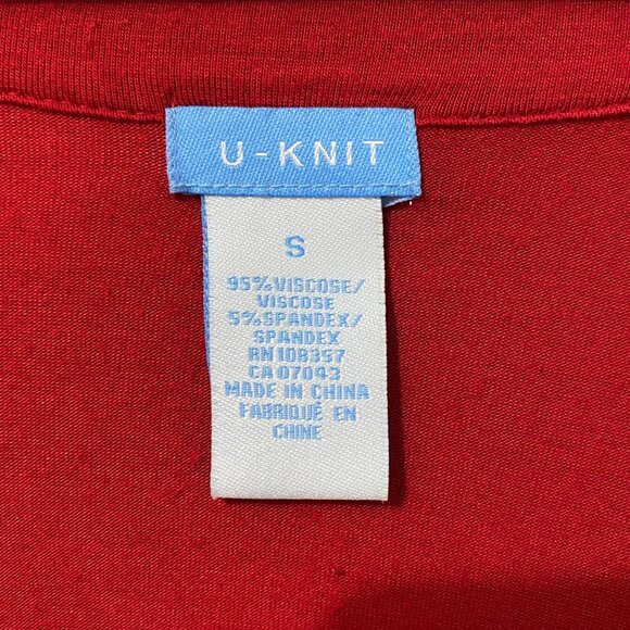 Y2K Red Longsleeve T-Shirt with Plunging V-Neck, Ruching, Gathered, Stretch Euro - Picture 7 of 10